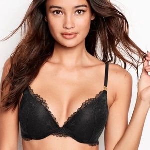 **ALMOST NEW** Victoria's Secret Very Sexy Uplift Plunge Black Lace Bra 36D